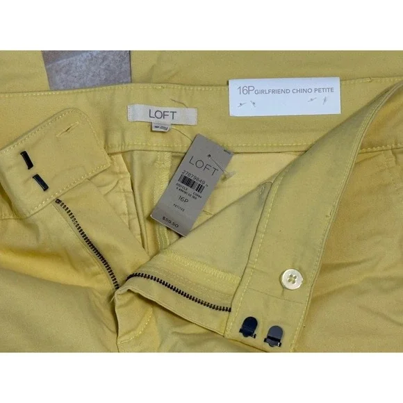 NWT LOFT Girlfriend Chino 16 Petite, Yellow, Slim Thru Hips, NWT, Cotton Blend - Picture 4 of 6